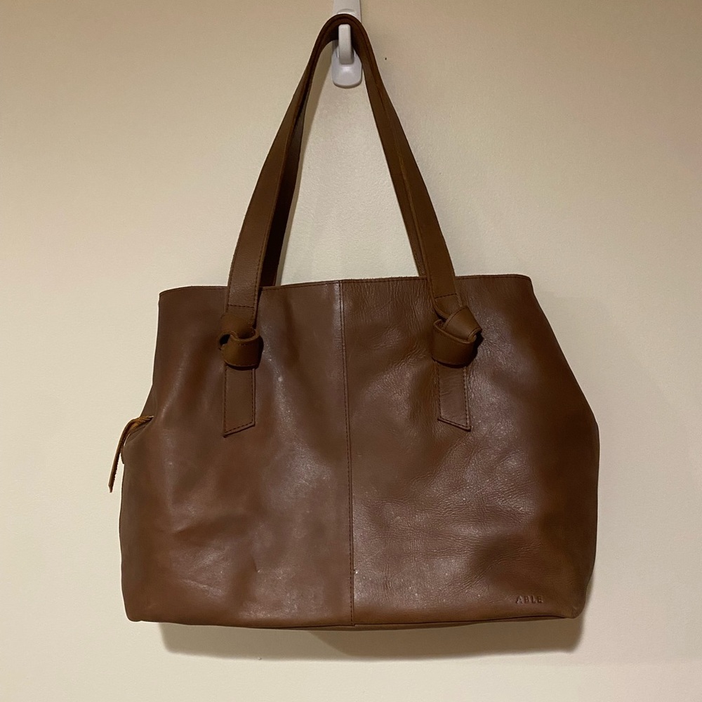 Able Rachel Utility Leather Tote in Whiskey Brown